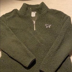 PINK Furry Half Zip Sweatshirt